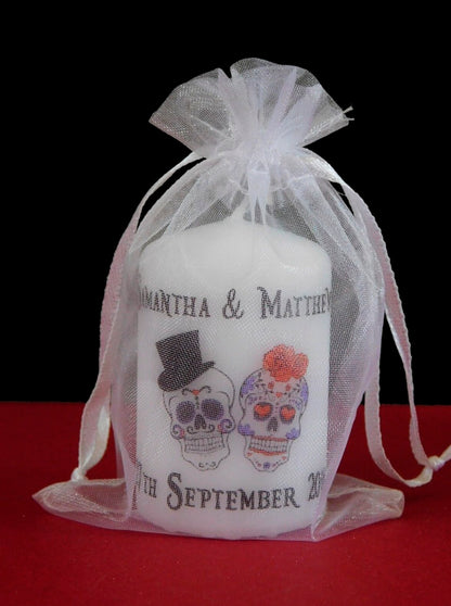 PERSONALISED GOTHIC WEDDING CANDLE FAVOURS - PK 10