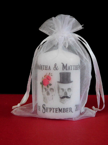 PERSONALISED GOTHIC WEDDING CANDLE FAVOURS - PK 10