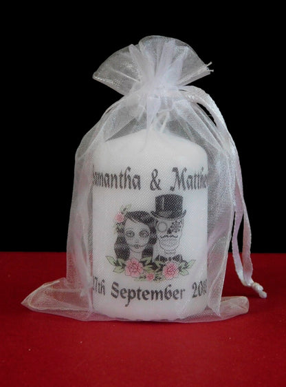 PERSONALISED GOTHIC WEDDING CANDLE FAVOURS - PK 10