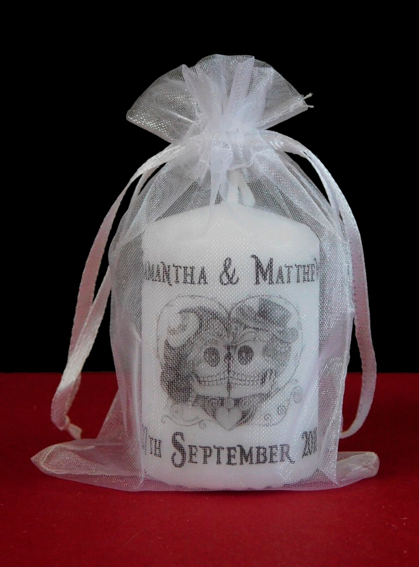 PERSONALISED GOTHIC WEDDING CANDLE FAVOURS - PK 10