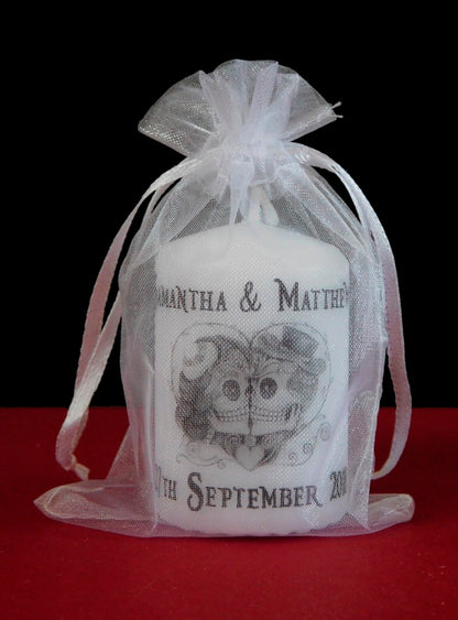 PERSONALISED GOTHIC WEDDING CANDLE FAVOURS - PK 10