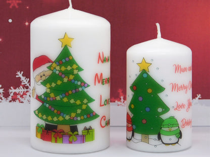 PERSONALISED SANTA OR PENGUIN CHRISTMAS CANDLE P023