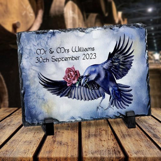 PERSONALISED RAVEN DESIGN GIFT ROCK SLATE 15CM X 20CM