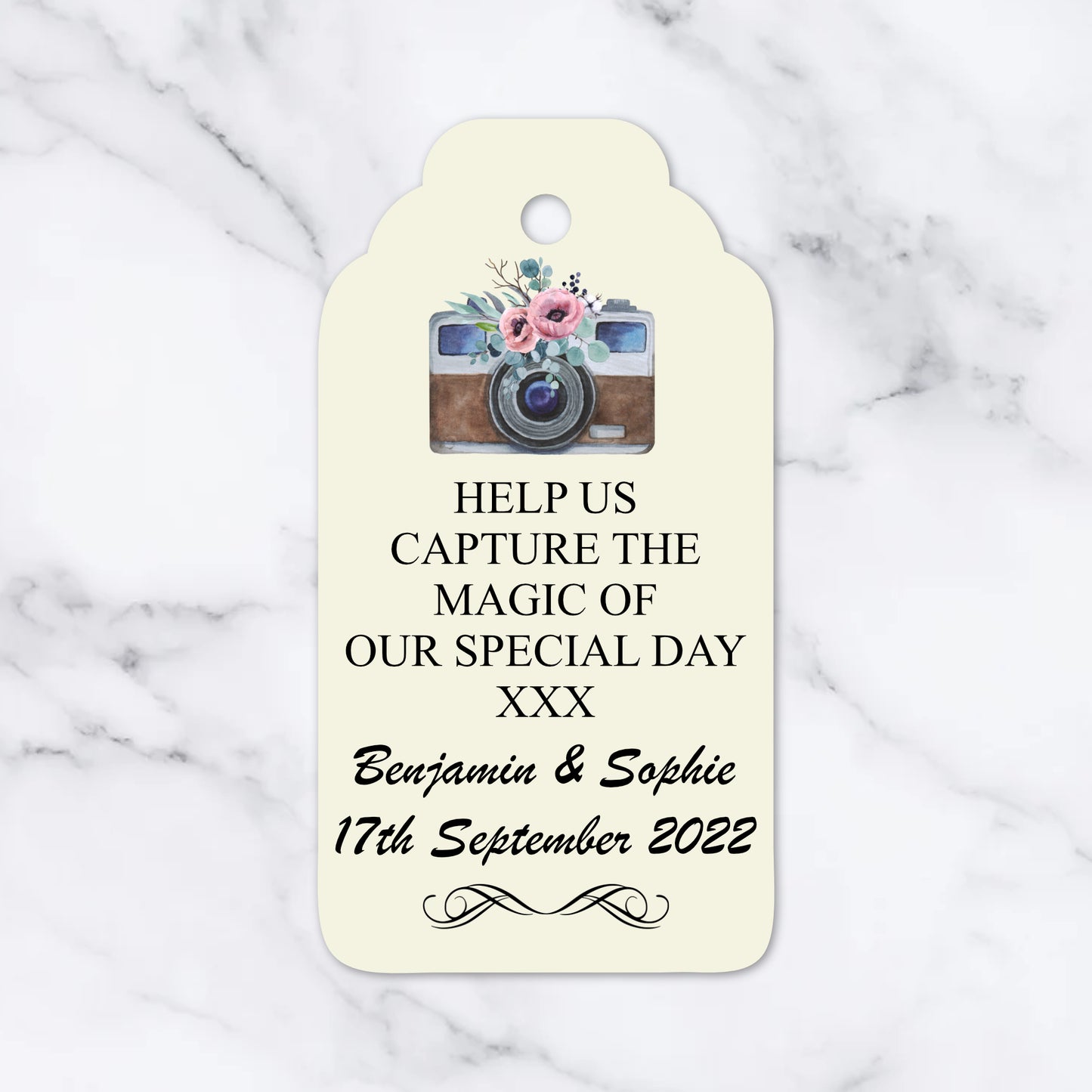 PERSONALISED PK10 VINTAGE RETRO STYLE CAMERA TAGS T049