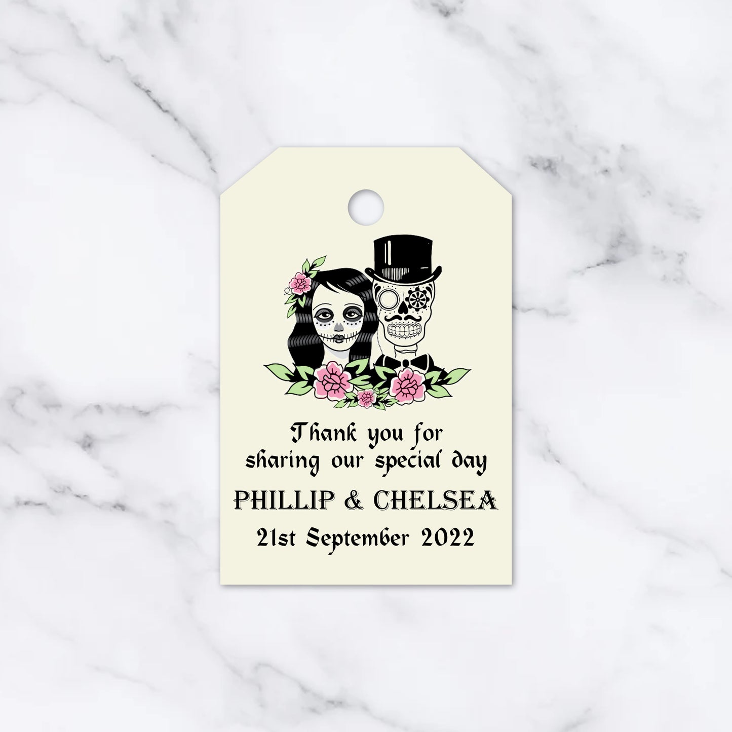 PERSONALISED GOTHIC TOP HAT COUPLE TAGS PK 12