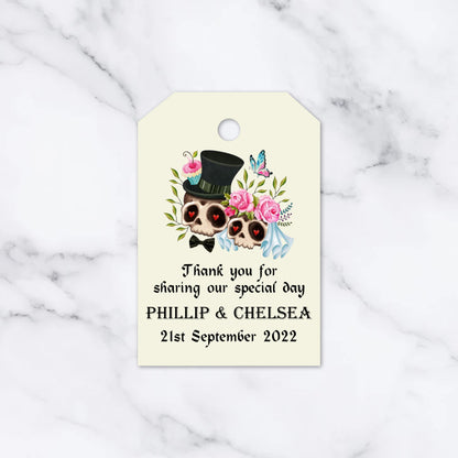 PERSONALISED GOTHIC SKULL COUPLE TAGS PK 12