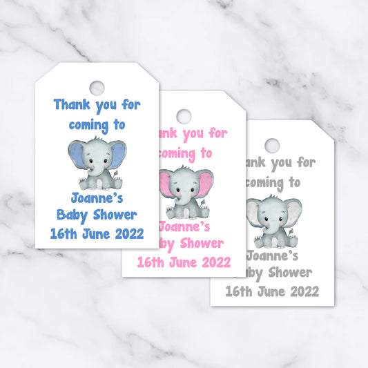 PERSONALISED PK12 ELEPHANT BABY SHOWER TAGS T004