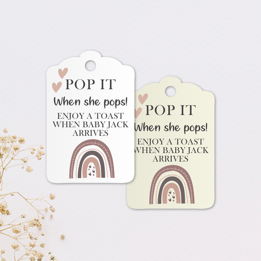 PERSONALISED BABY SHOWER NEUTRAL THEME RAINBOW TAGS PK 12 T051