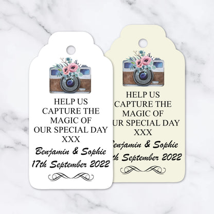 PERSONALISED PK10 VINTAGE RETRO STYLE CAMERA TAGS T049