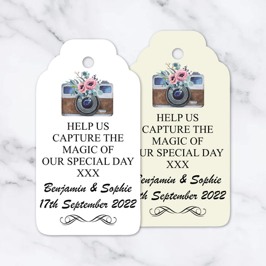 PERSONALISED PK10 VINTAGE RETRO STYLE CAMERA TAGS T049