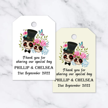 PERSONALISED GOTHIC SKULL COUPLE TAGS PK 12