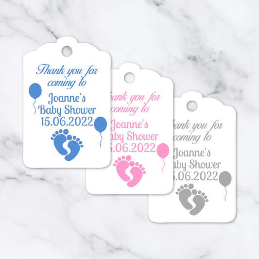 PERSONALISED PK12 BABY FOOTPRINTS BABY SHOWER TAGS T008