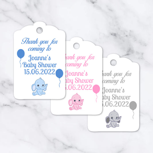 PERSONALISED PK12 ELEPHANT BABY SHOWER TAGS T017