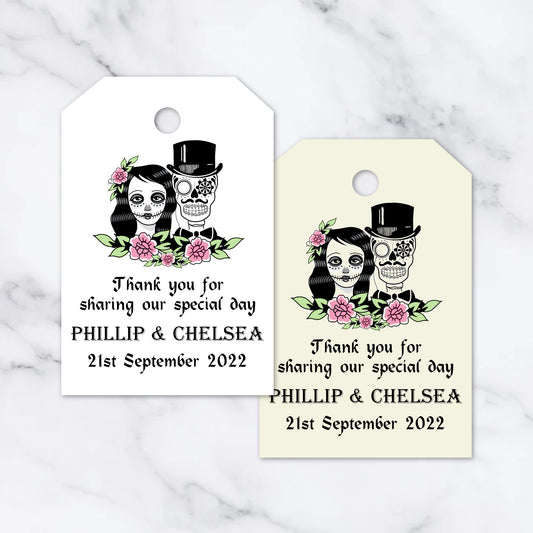 PERSONALISED GOTHIC TOP HAT COUPLE TAGS PK 12