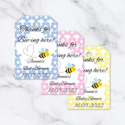 PERSONALISED PK 12 BABY SHOWER BEE TAGS T012