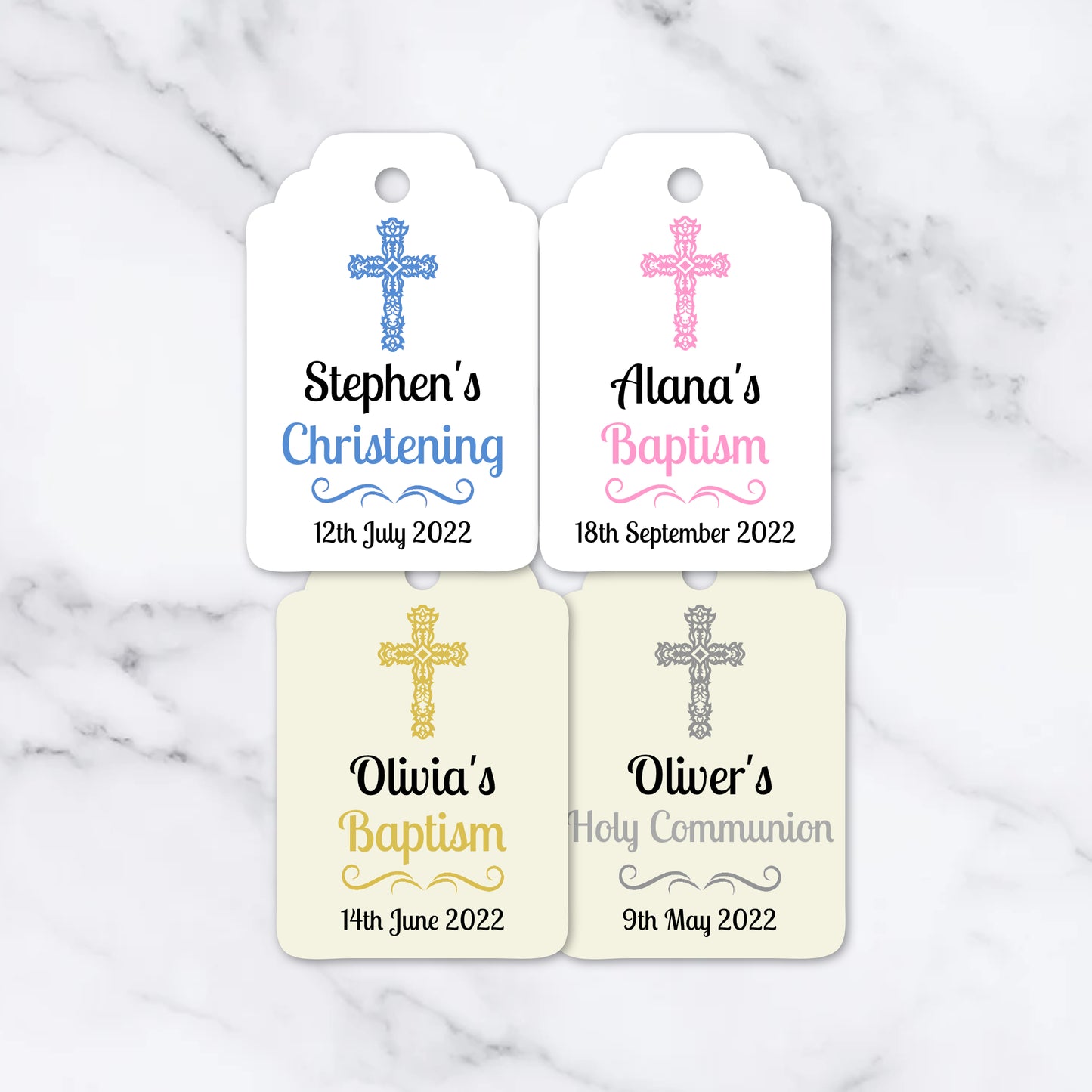 PERSONALISED PK15 CHRISTENING, BAPTISM, HOLY COMMUNION TAGS T026