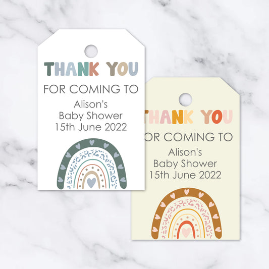 PERSONALISED BOHO RAINBOW BABY SHOWER TAGS PK 12 T016