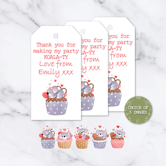 PERSONALISED KOALA BIRTHDAY THANK YOU TAGS PK 10