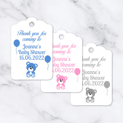 PERSONALISED PK12 TEDDY BEAR BABY SHOWER TAGS T018