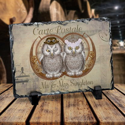 PERSONALISED OWL DESIGN GIFT ROCK SLATE 15CM X 20CM