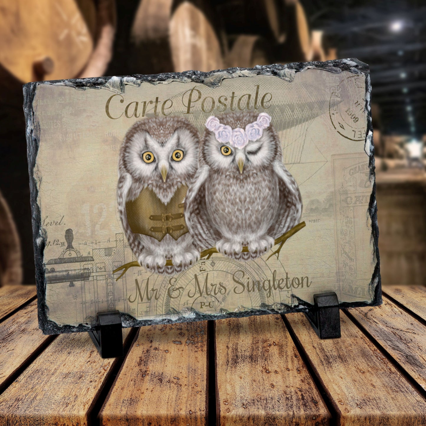 PERSONALISED OWL DESIGN GIFT ROCK SLATE 15CM X 20CM