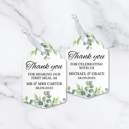PERSONALISED WATERCOLOUR FOLIAGE WEDDING TAGS PK12