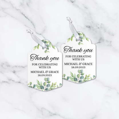 PERSONALISED WATERCOLOUR FOLIAGE WEDDING TAGS PK12
