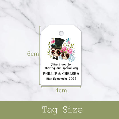 PERSONALISED GOTHIC SKULL COUPLE TAGS PK 12
