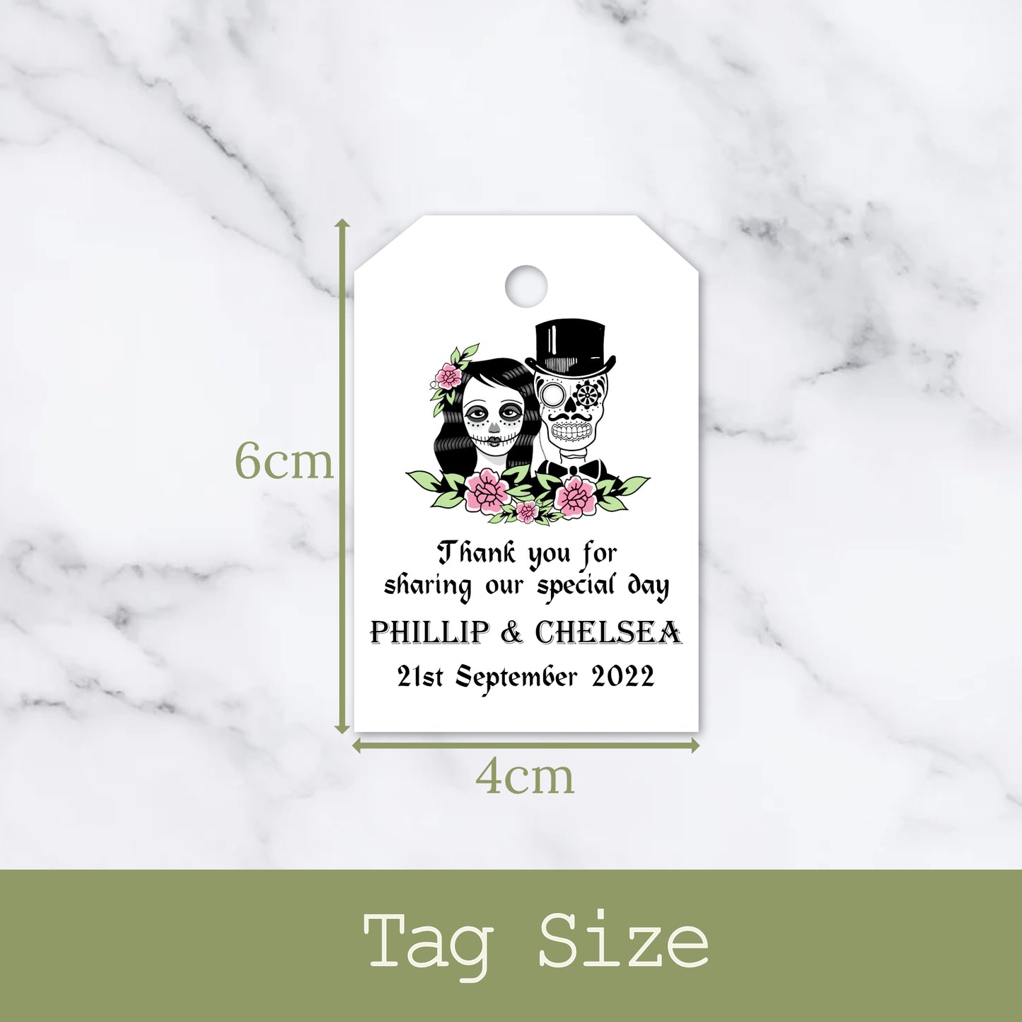 PERSONALISED GOTHIC TOP HAT COUPLE TAGS PK 12