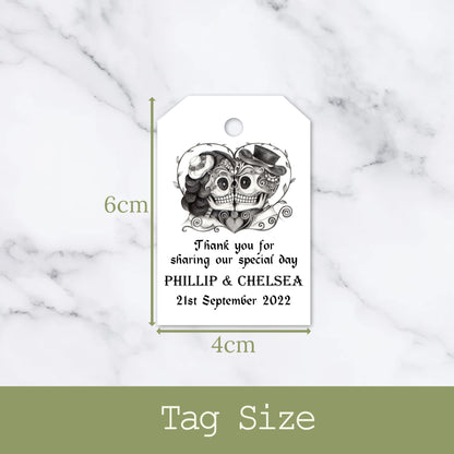 PERSONALISED GOTHIC HEART SKULL TAGS PK 12