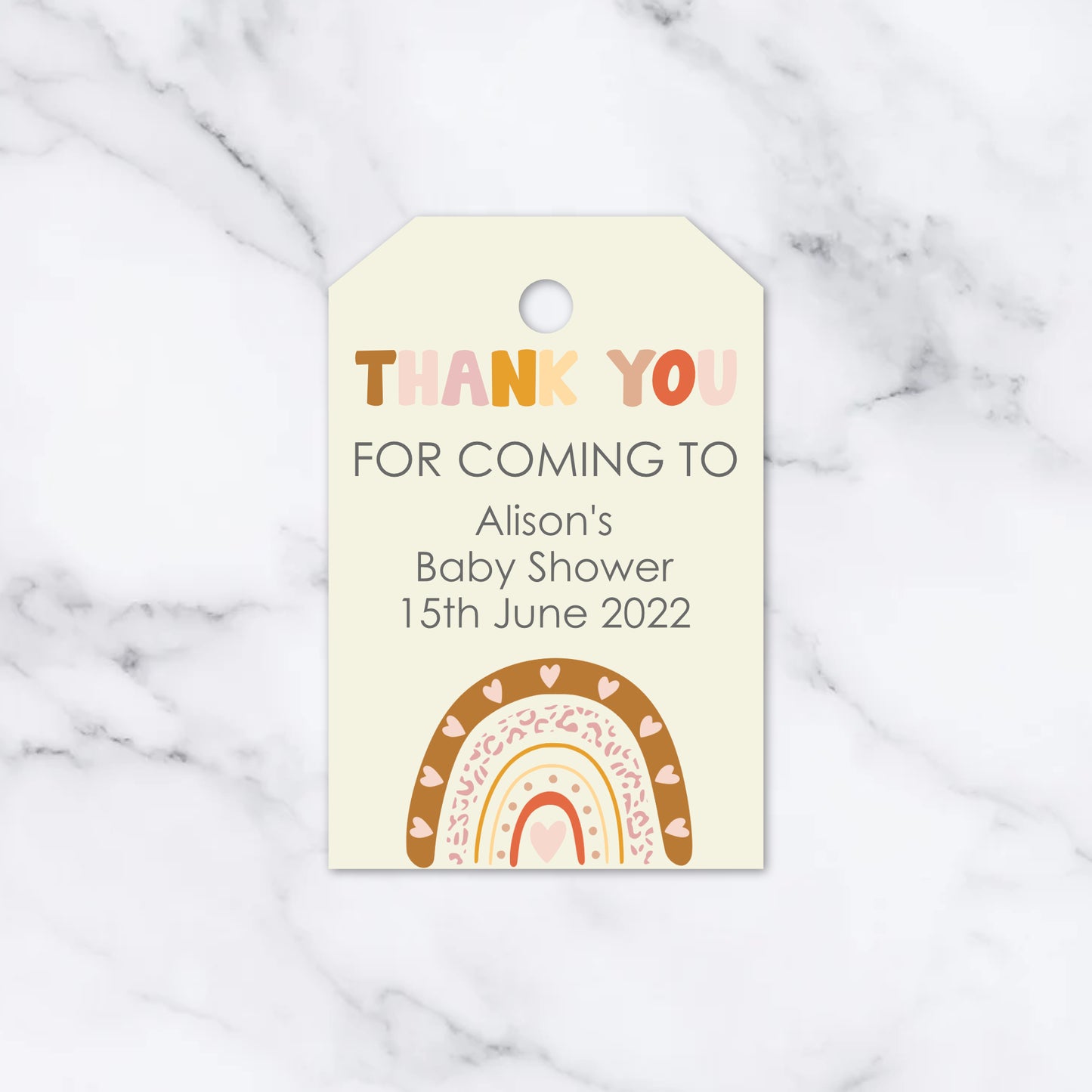 PERSONALISED BOHO RAINBOW BABY SHOWER TAGS PK 12 T016