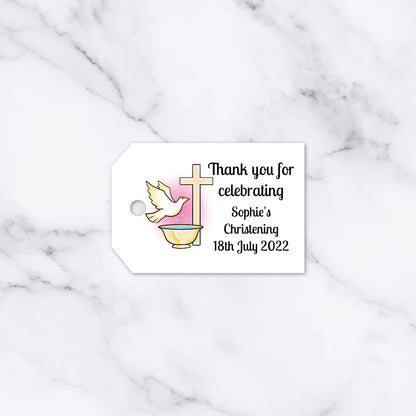 PERSONALISED DOVE CHRISTENING TAGS PK15 T029