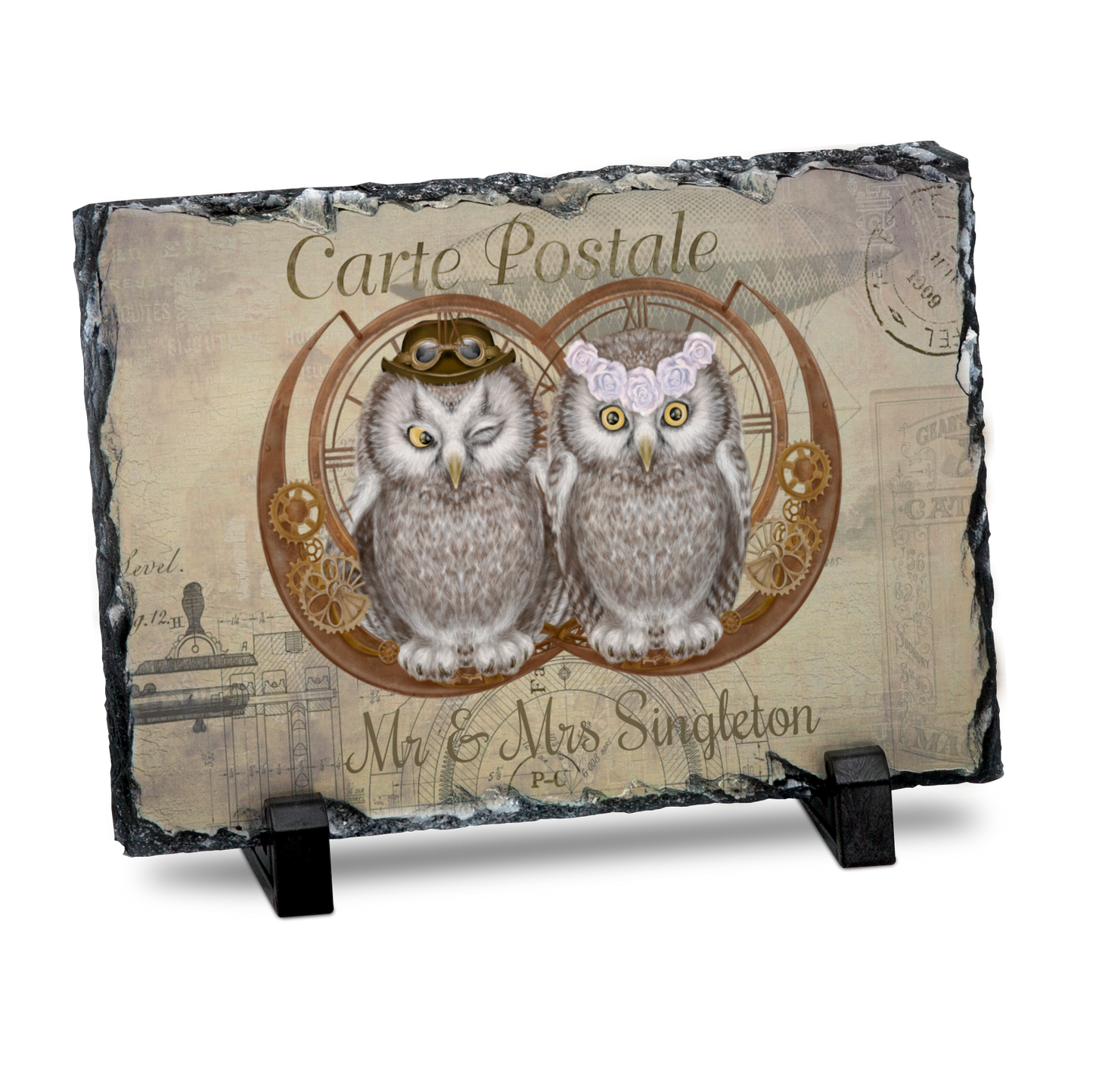 PERSONALISED OWL DESIGN GIFT ROCK SLATE 15CM X 20CM