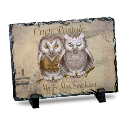 PERSONALISED OWL DESIGN GIFT ROCK SLATE 15CM X 20CM