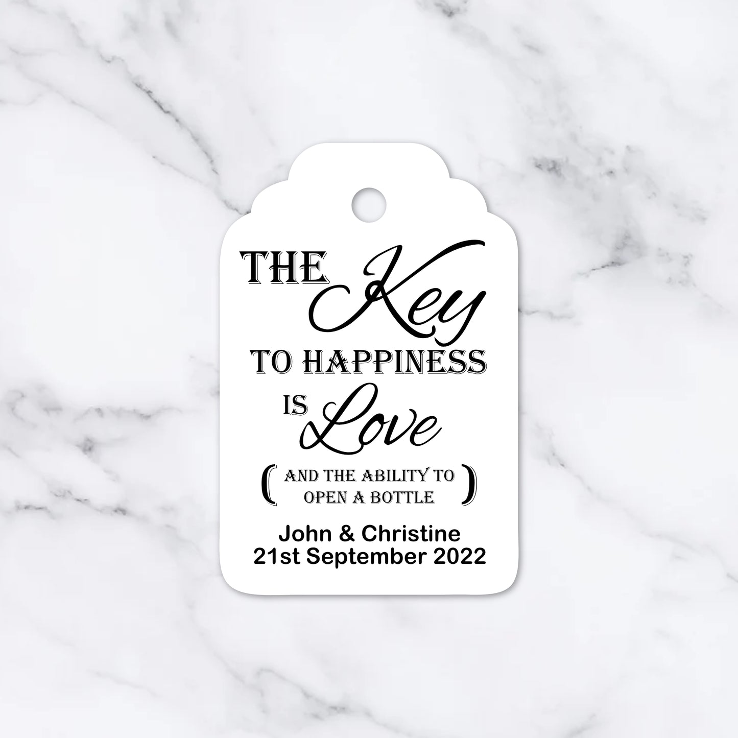PERSONALISED "THE KEY TO HAPPINESS" TAGS PK 12 T031