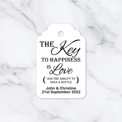 PERSONALISED "THE KEY TO HAPPINESS" TAGS PK 12 T031