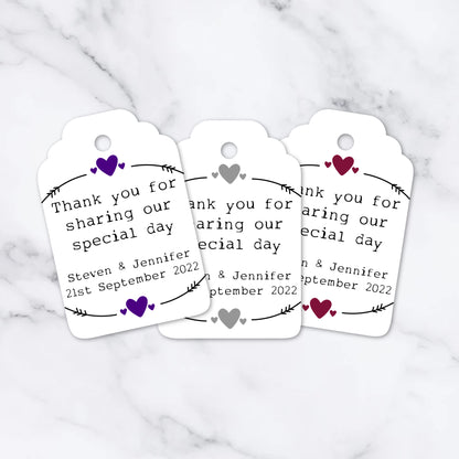 PERSONALISED PK15 HEART DESIGN WEDDING TAGS