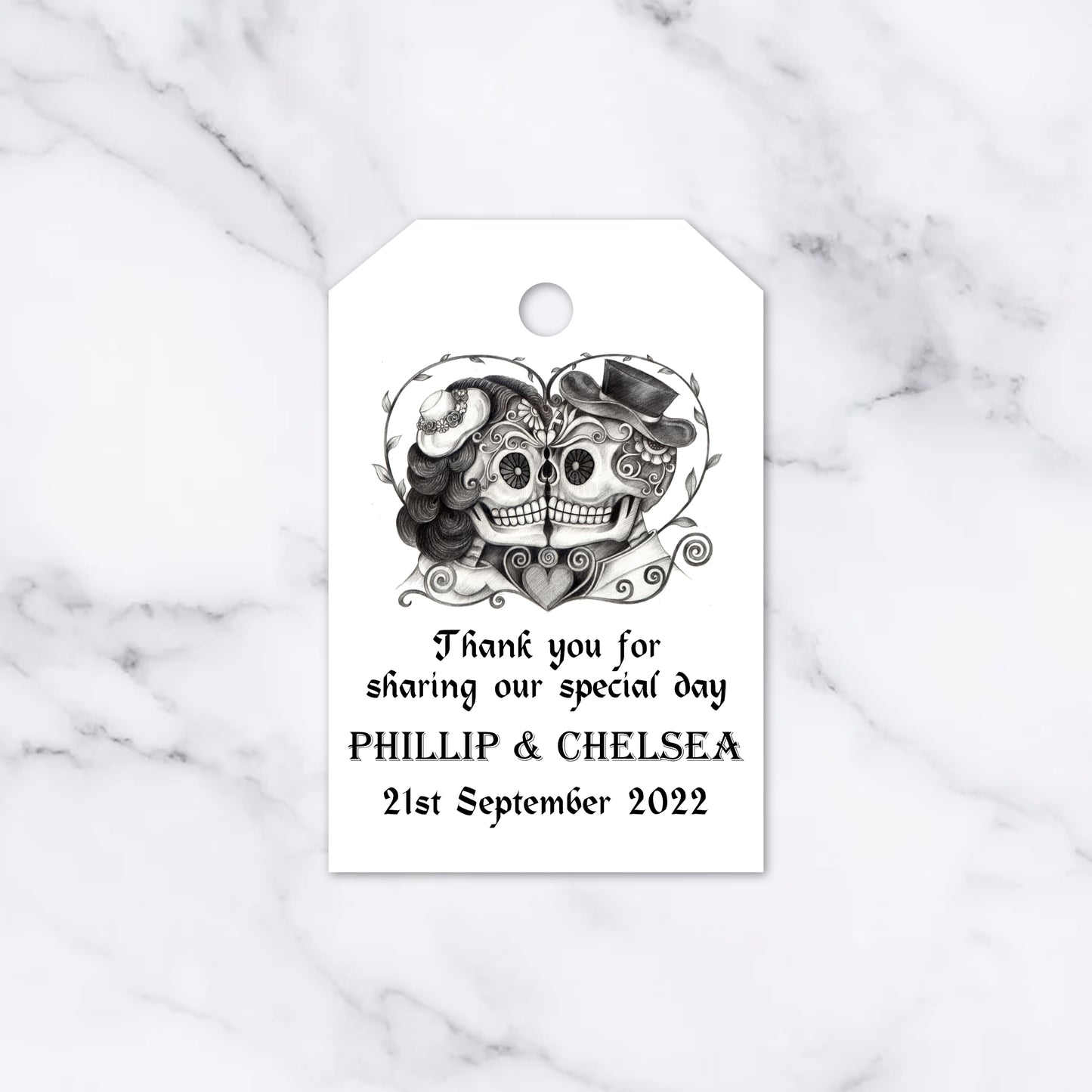 PERSONALISED PK15 GOTHIC HEART SKULL TAGS