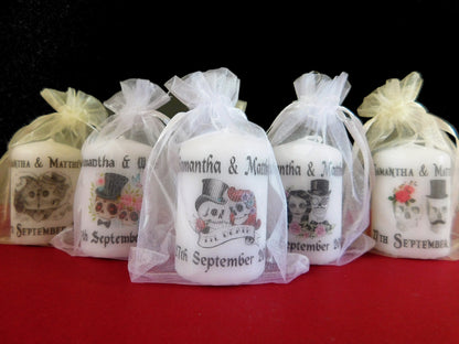 PERSONALISED GOTHIC WEDDING CANDLE FAVOURS - PK 10