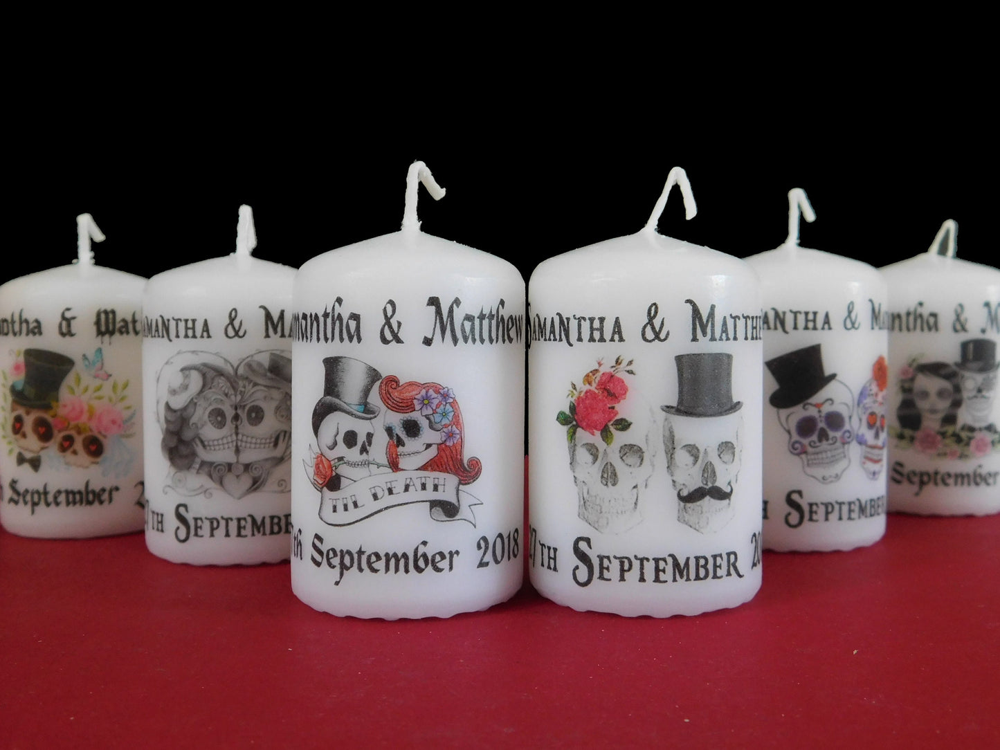 PERSONALISED GOTHIC WEDDING CANDLE FAVOURS - PK 10