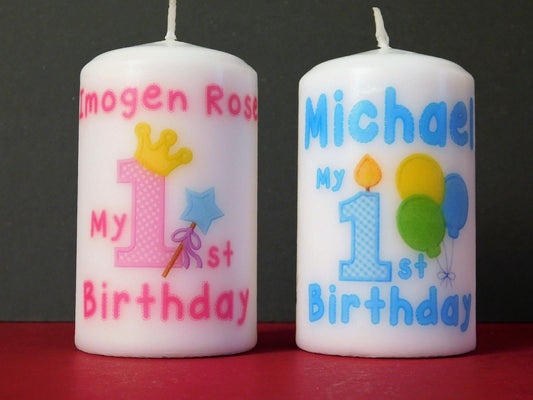 PRSONALISED FIRST BIRTHDAY CANDLES - AVAILABLE IN TWO SIZES