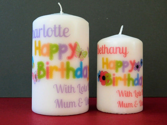PERSONALISED HAPPY BIRTHDAY CANDLE - AVAILABLE IN TWO SIZES AND DESIGNS