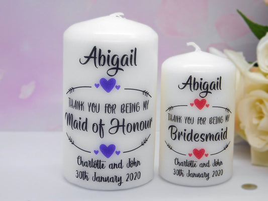 PERSONALISED THANK YOU BRIDESMAID OR WEDDING PARTY CANDLE