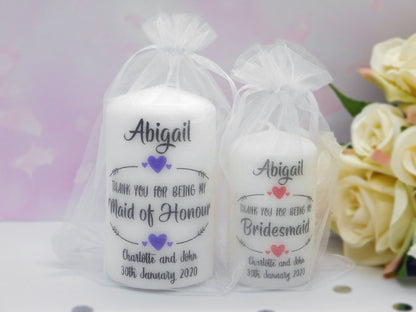 PERSONALISED THANK YOU BRIDESMAID OR WEDDING PARTY CANDLE