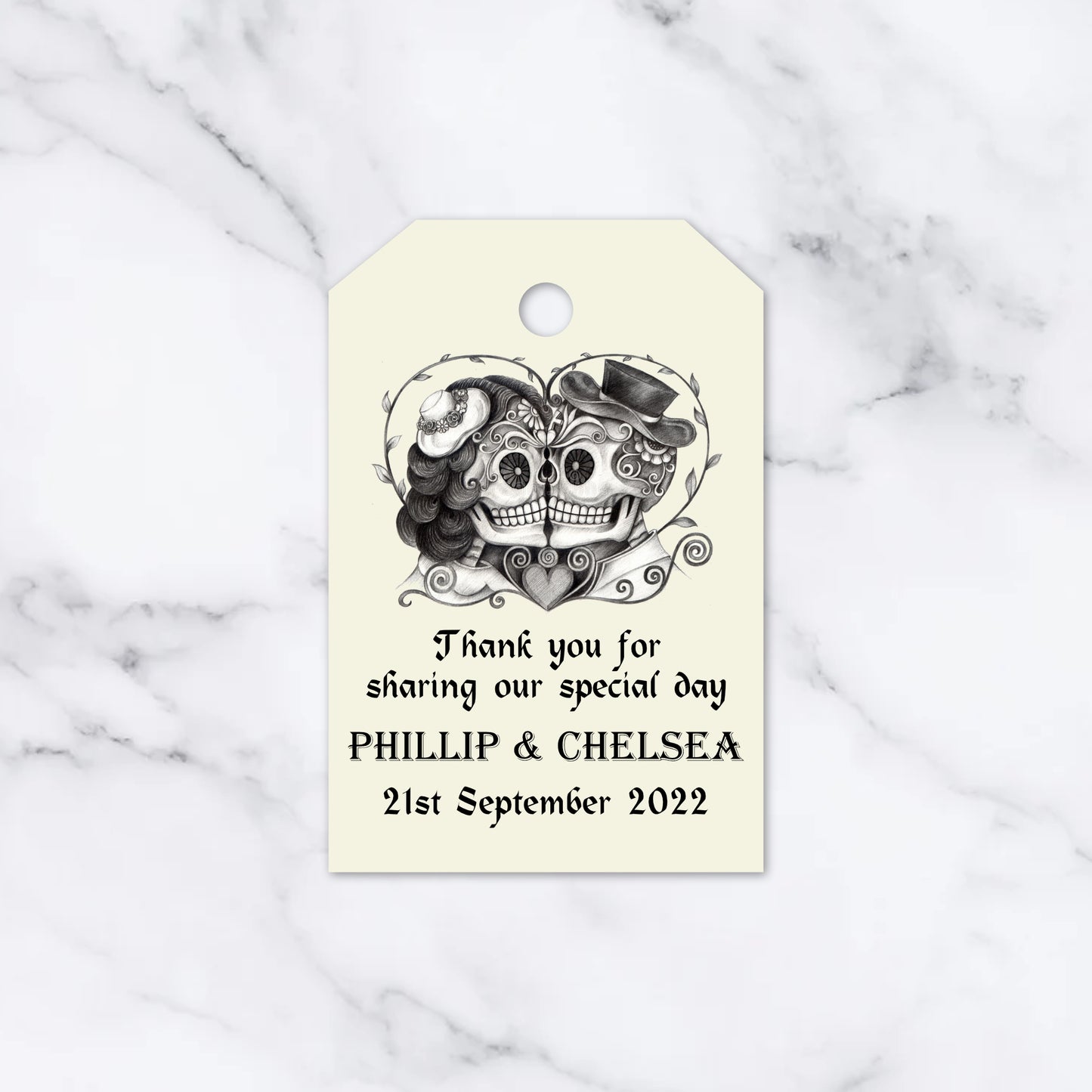 PERSONALISED PK15 GOTHIC HEART SKULL TAGS